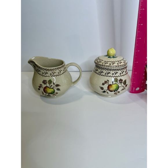 Vtg Apple Stoneware Creamer & Sugar Set – Made in England, Hand-painted Fruit - Picture 6 of 6